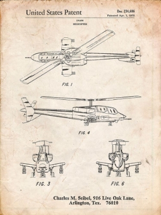 Picture of PP876-VINTAGE PARCHMENT HELICOPTER PATENT PRINT