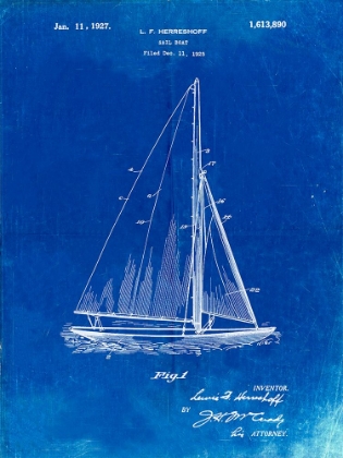 Picture of PP878-FADED BLUEPRINT HERRESHOFF R 40 GAMECOCK RACING SAILBOAT PATENT POSTER