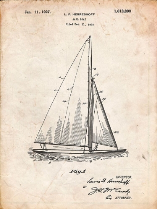 Picture of PP878-VINTAGE PARCHMENT HERRESHOFF R 40 GAMECOCK RACING SAILBOAT PATENT POSTER