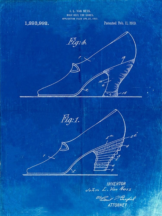 Picture of PP879-FADED BLUEPRINT HIGH HEEL SHOES 1919 PATENT POSTER