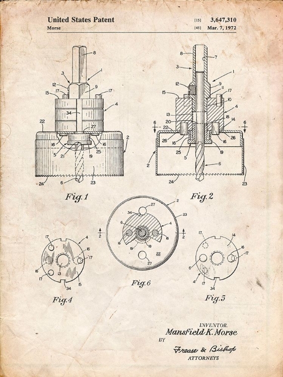 Picture of PP880-VINTAGE PARCHMENT HOLE SAW PATENT POSTER