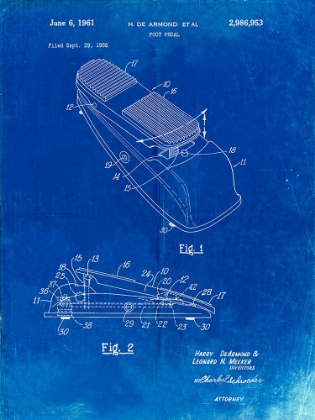 Picture of PP883-FADED BLUEPRINT HORACE N ROWE WAH PEDAL PATENT POSTER