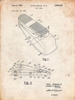 Picture of PP883-VINTAGE PARCHMENT HORACE N ROWE WAH PEDAL PATENT POSTER