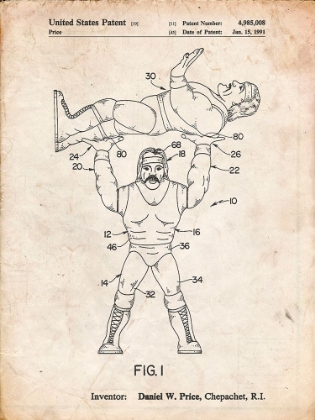 Picture of PP885-VINTAGE PARCHMENT HULK HOGAN WRESTLING ACTION FIGURE PATENT POSTER