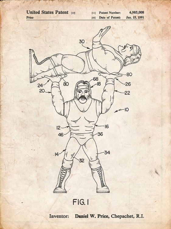 Picture of PP885-VINTAGE PARCHMENT HULK HOGAN WRESTLING ACTION FIGURE PATENT POSTER