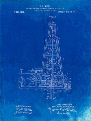 Picture of PP886-FADED BLUEPRINT HYDRAULIC DRILLING RIG PATENT POSTER