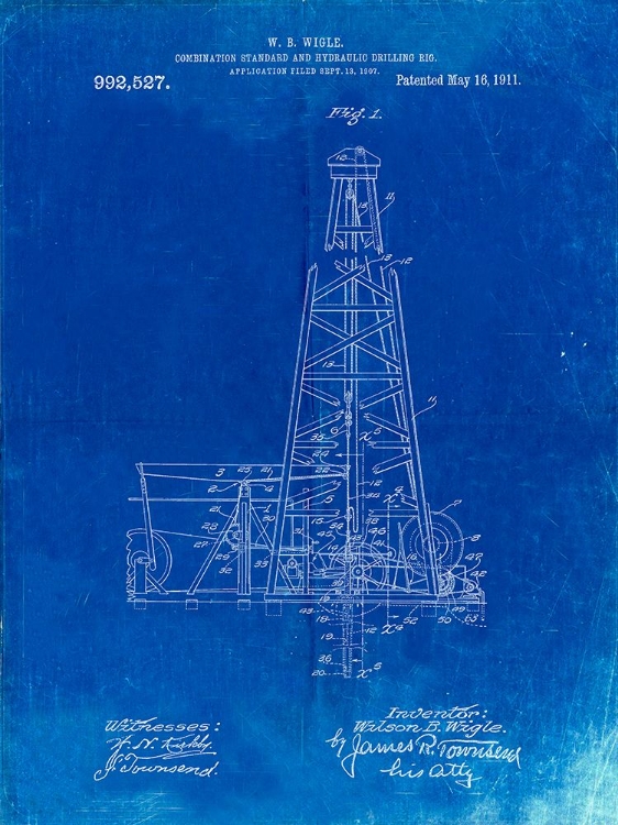 Picture of PP886-FADED BLUEPRINT HYDRAULIC DRILLING RIG PATENT POSTER