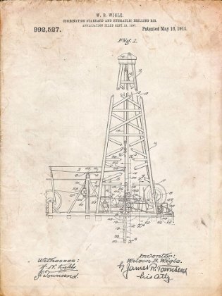 Picture of PP886-VINTAGE PARCHMENT HYDRAULIC DRILLING RIG PATENT POSTER