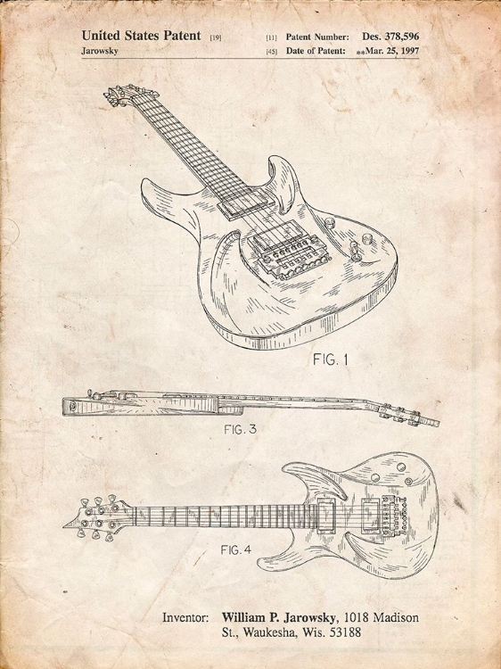 Picture of PP888-VINTAGE PARCHMENT IBANEZ PRO 540RBB ELECTRIC GUITAR PATENT POSTER