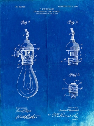 Picture of PP890-FADED BLUEPRINT INCANDESCENT LAMP SOCKET PATENT POSTER