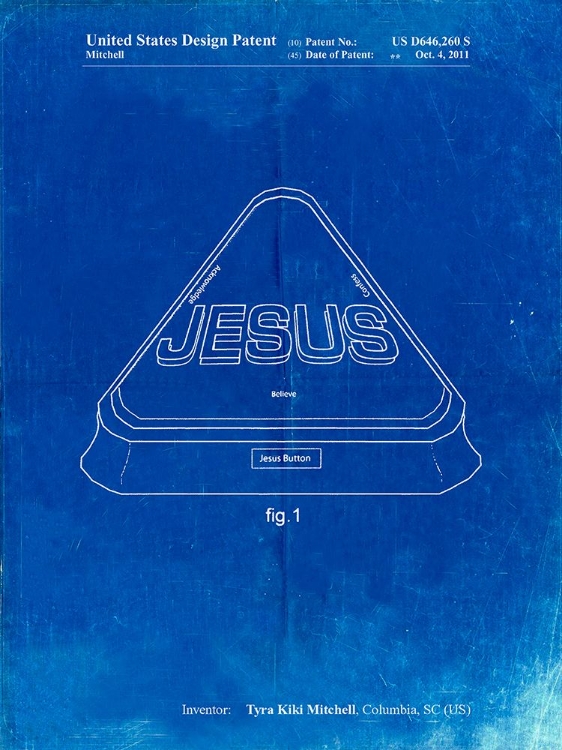Picture of PP900-FADED BLUEPRINT JESUS BUTTON POSTER