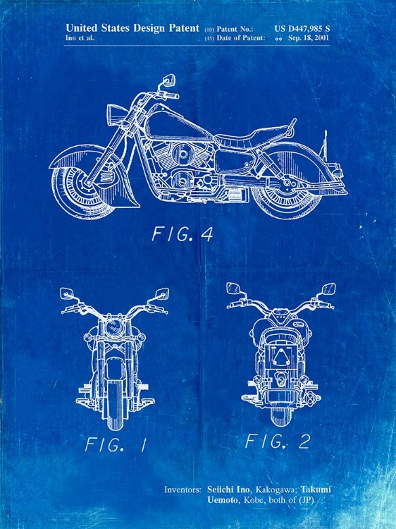 Picture of PP901-FADED BLUEPRINT KAWASAKI MOTORCYCLE PATENT POSTER