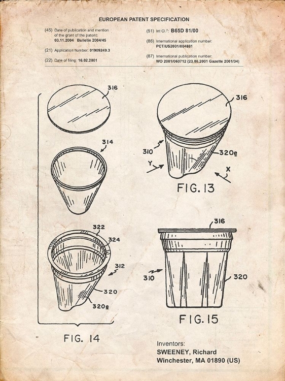 Picture of PP904-VINTAGE PARCHMENT KEURIG CARTRIDGE COFFEE PATENT POSTER