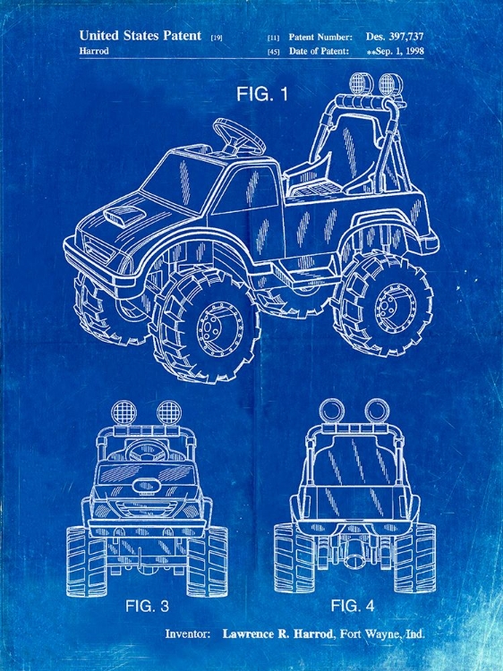 Picture of PP911-FADED BLUEPRINT KIDS TRUCK POSTER