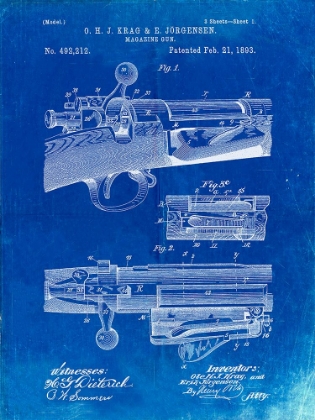 Picture of PP913-FADED BLUEPRINT KRAG JÃRGENSEN REPEATING RIFLE PATENT PRINT