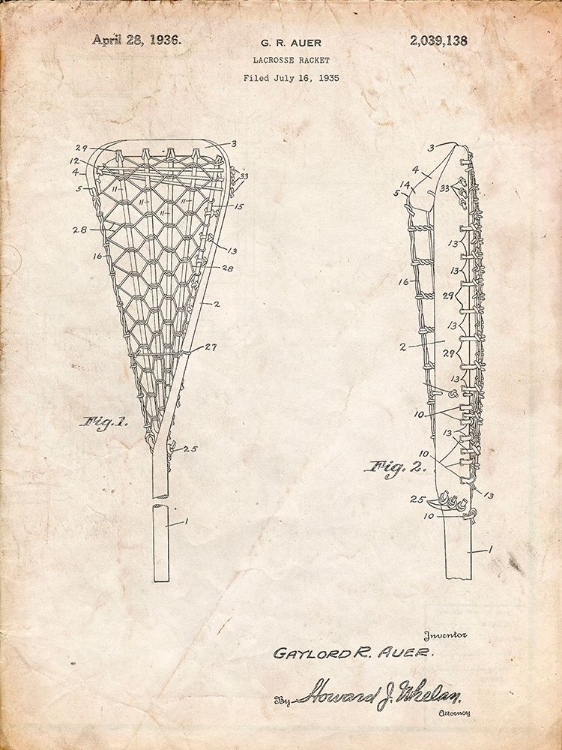 Picture of PP914-VINTAGE PARCHMENT LACROSSE STICK 1935 PATEN POSTER