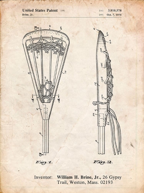 Picture of PP915-VINTAGE PARCHMENT LACROSSE STICK 1936 PATENT POSTER