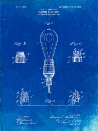 Picture of PP917-FADED BLUEPRINT LARGE FILAMENT LIGHT BULB PATENT POSTER