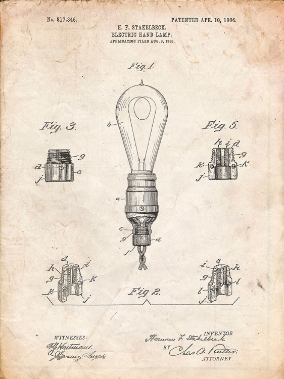 Picture of PP917-VINTAGE PARCHMENT LARGE FILAMENT LIGHT BULB PATENT POSTER