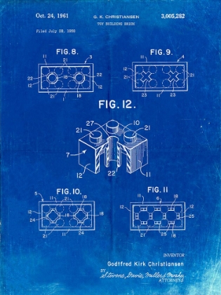Picture of PP919-FADED BLUEPRINT LEGO BUILDING BRICK PATENT POSTER