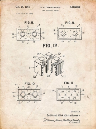 Picture of PP919-VINTAGE PARCHMENT LEGO BUILDING BRICK PATENT POSTER