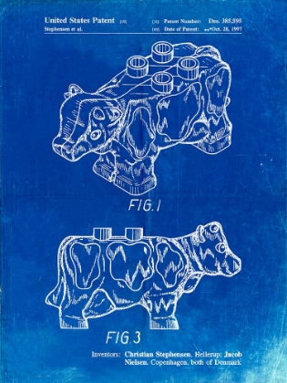 Picture of PP921-FADED BLUEPRINT LEGO COW PATENT POSTER