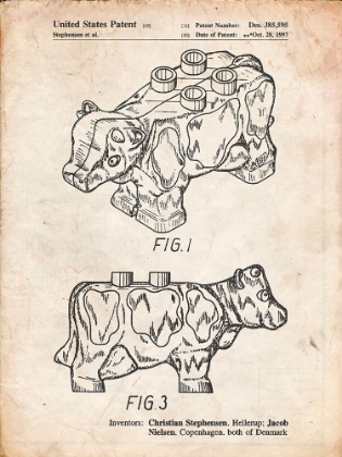 Picture of PP921-VINTAGE PARCHMENT LEGO COW PATENT POSTER