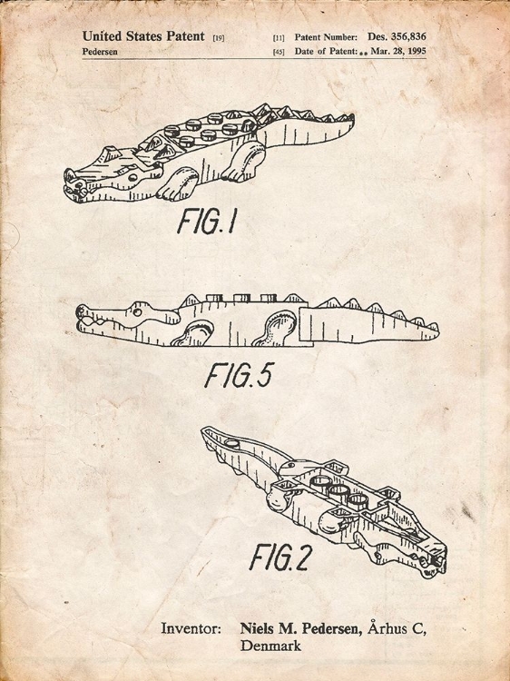 Picture of PP923-VINTAGE PARCHMENT LEGO CROCODILE POSTER