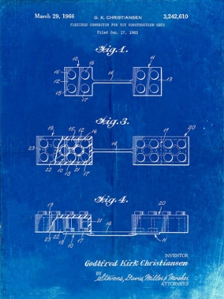 Picture of PP926-FADED BLUEPRINT LEGO FLEXIBLE CONNECTOR PATENT POSTER