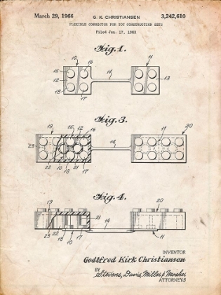 Picture of PP926-VINTAGE PARCHMENT LEGO FLEXIBLE CONNECTOR PATENT POSTER