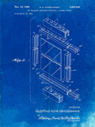 Picture of PP927-FADED BLUEPRINT LEGO FRAMED WINDOW BUILDING KIT PATENT POSTER
