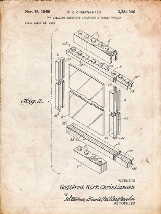 Picture of PP927-VINTAGE PARCHMENT LEGO FRAMED WINDOW BUILDING KIT PATENT POSTER