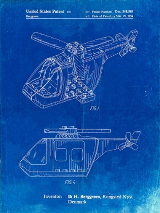 Picture of PP929-FADED BLUEPRINT LEGO HELICOPTER BUILDING KIT PATENT POSTER