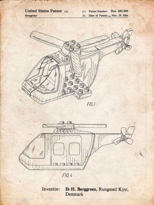 Picture of PP929-VINTAGE PARCHMENT LEGO HELICOPTER BUILDING KIT PATENT POSTER