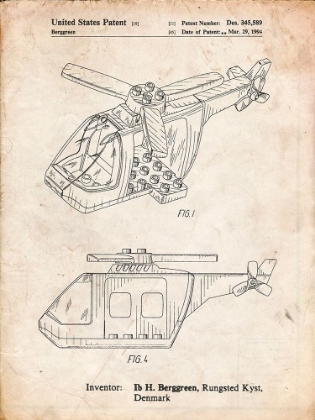 Picture of PP929-VINTAGE PARCHMENT LEGO HELICOPTER BUILDING KIT PATENT POSTER