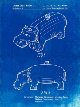 Picture of PP930-FADED BLUEPRINT LEGO HIPPOPOTAMUS PATENT POSTER