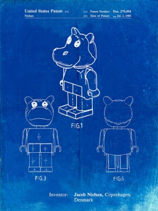 Picture of PP931-FADED BLUEPRINT LEGO HIPPOPOTAMUS POSTER
