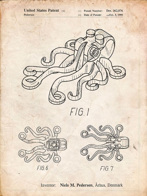 Picture of PP932-VINTAGE PARCHMENT LEGO OCTOPUS PATENT POSTER