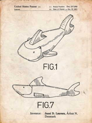 Picture of PP935-VINTAGE PARCHMENT LEGO SHARK PATENT POSTER