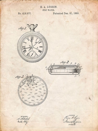 Picture of PP940-VINTAGE PARCHMENT LEMANIA SWISS STOPWATCH PATENT POSTER