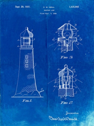 Picture of PP941-FADED BLUEPRINT LIGHTHOUSE PATENT POSTER