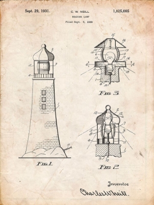 Picture of PP941-VINTAGE PARCHMENT LIGHTHOUSE PATENT POSTER