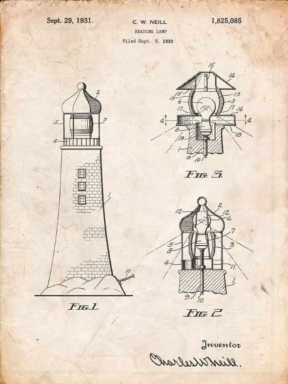 Picture of PP941-VINTAGE PARCHMENT LIGHTHOUSE PATENT POSTER