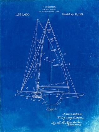 Picture of PP942-FADED BLUEPRINT LJUNGSTROM SAILBOAT RIGGING PATENT POSTER