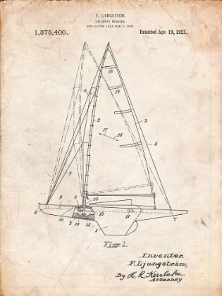 Picture of PP942-VINTAGE PARCHMENT LJUNGSTROM SAILBOAT RIGGING PATENT POSTER