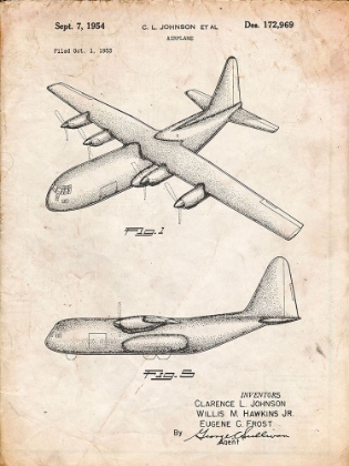 Picture of PP943-VINTAGE PARCHMENT LOCKHEED C-130 HERCULES AIRPLANE PATENT POSTER
