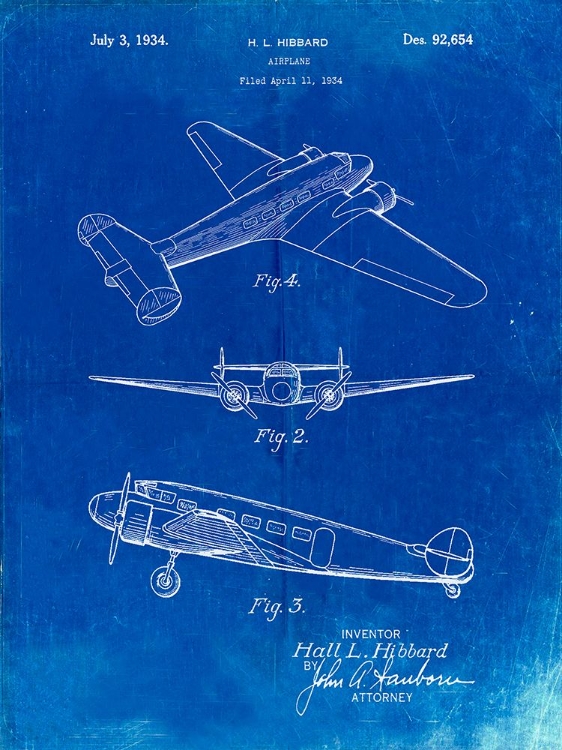 Picture of PP945-FADED BLUEPRINT LOCKHEED ELECTRA AIRPLANE PATENT POSTER