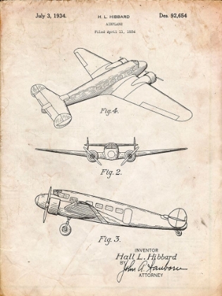 Picture of PP945-VINTAGE PARCHMENT LOCKHEED ELECTRA AIRPLANE PATENT POSTER