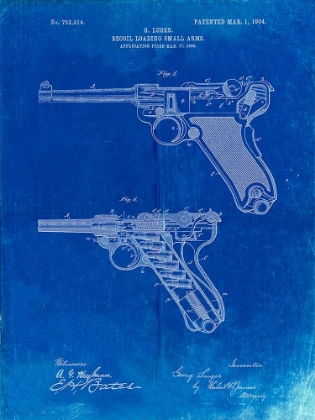 Picture of PP947-FADED BLUEPRINT LUGER PISTOL PATENT POSTER