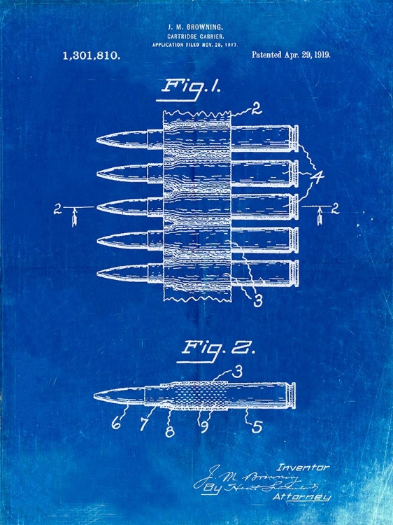 Picture of PP948-FADED BLUEPRINT MACHINE GUN BULLET CARRIER BELT PATENT POSTER